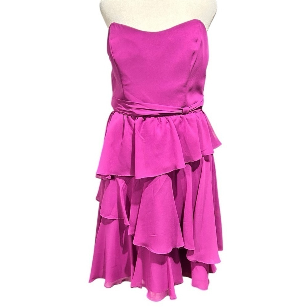 Alfred Angelo Strapless Layered Ruffled Cocktail Length Dress Color Violet Sz 10